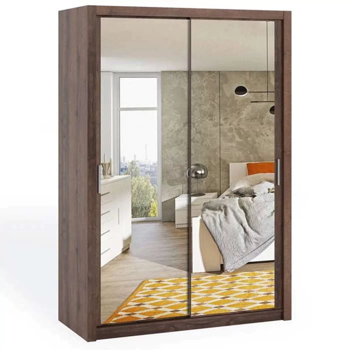 Bonito Sliding Door Wardrobe with Mirror - 150 Oak Monastery