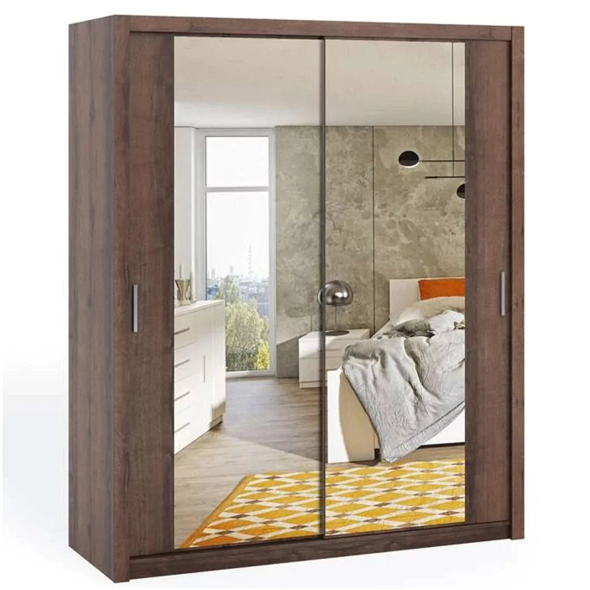 Bonito Sliding Door Wardrobe with Mirror - 180 Gold Oak