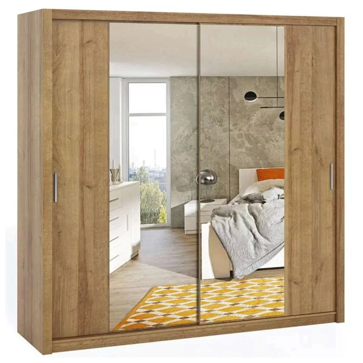 Bonito Sliding Door Wardrobe with Mirror - 220 Oak Artisan