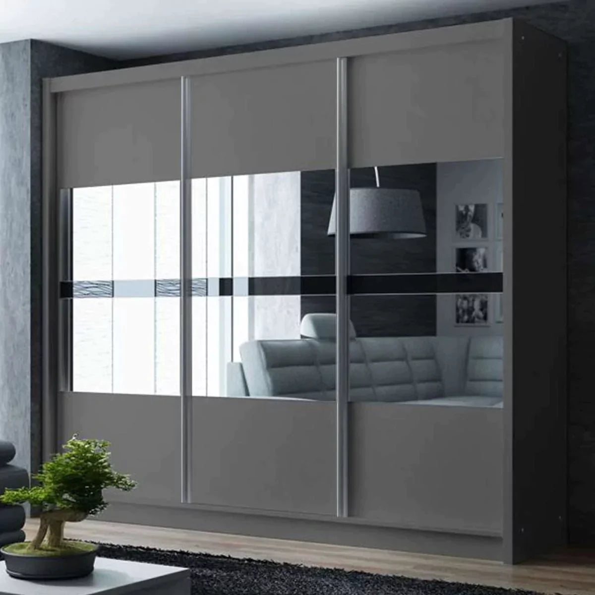 Trafford Sliding Door 250cm Wardrobe with Mirror - Graphite