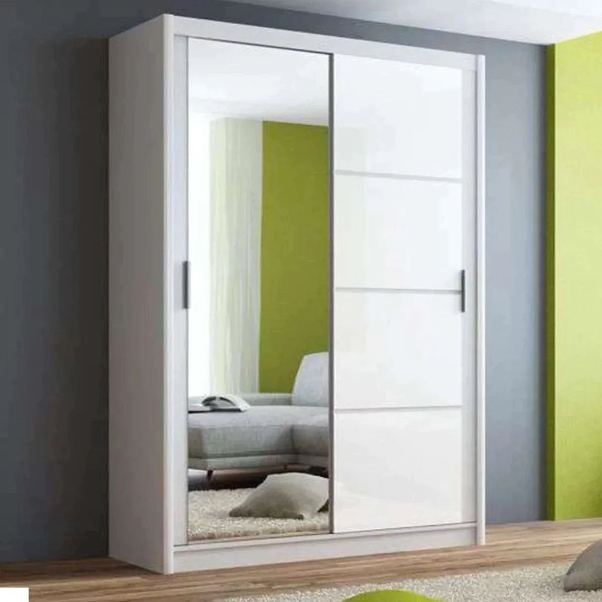 Highland Sliding Door Mirrored 150cm Wardrobe - White with Black