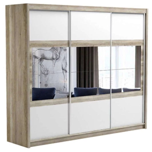 Windsor Sliding Door Mirror 250cm Wardrobe - Oak Canyon and White