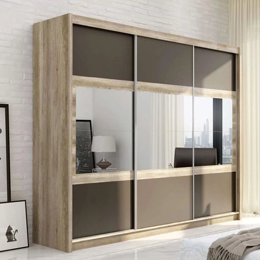 Windsor Sliding Door Mirror 250cm Wardrobe - Grey and Oak Canyon