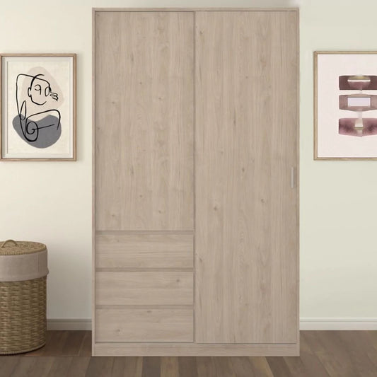 Classic Design Sliding Door Wardrobe with 3 Drawers - Jackson Hickory Oak