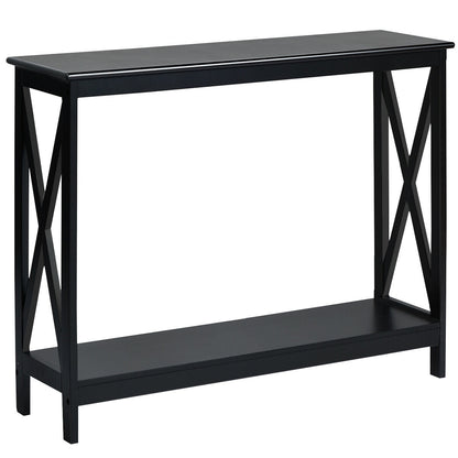 Industrial 2-Tier Narrow Console Table with Storage Shelf for Entryway-Black