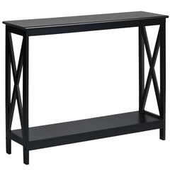 Industrial 2-Tier Narrow Console Table with Storage Shelf for Entryway-Black