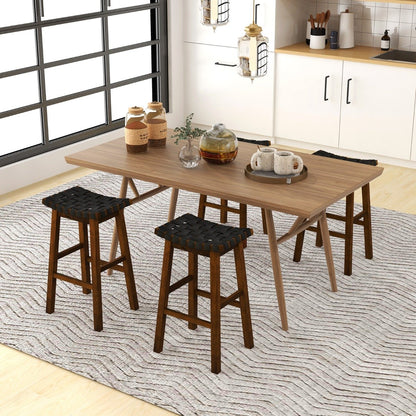 78cm Saddle Barstools with Woven Curved Seat for Kitchen-Black &amp; Brown