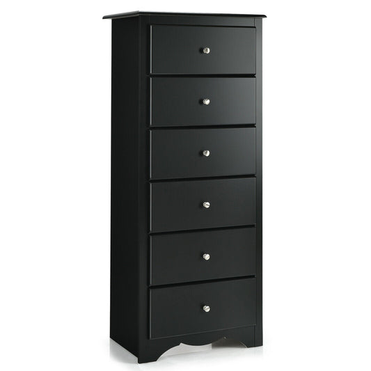 6 Drawer Chest with Mental Knobs for Living Room-Black