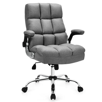 Linen Upholstered Executive Chair with Ergonomic High Back for Home Office-Grey