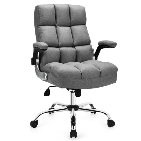 Linen Upholstered Executive Chair with Ergonomic High Back for Home Office-Grey
