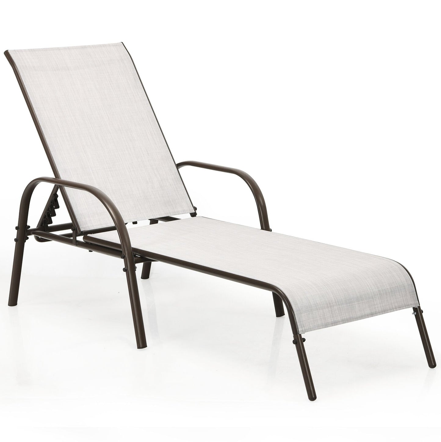 Adjustable Patio Chaise Outdoor Folding Lounge Chair with Adjustable Backrest-Gray