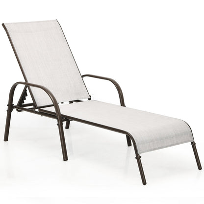 Adjustable Patio Chaise Outdoor Folding Lounge Chair with Adjustable Backrest-Gray