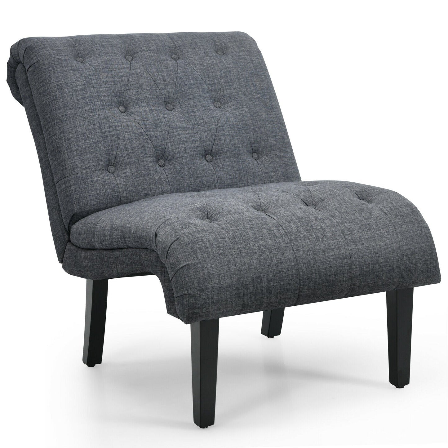 Cotton Linen Fabric Armless Accent Chair with Adjustable Foot Pads-Dark Gray