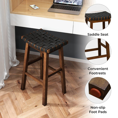 78cm Saddle Barstools with Woven Curved Seat for Kitchen-Black &amp; Brown