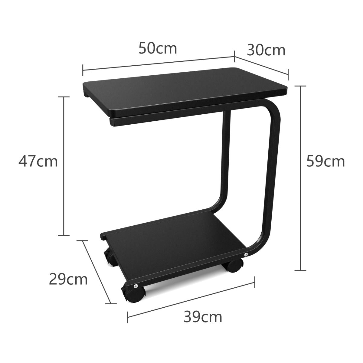 C-Shaped Laptop Side Table Bedside Table with 4 Wheels