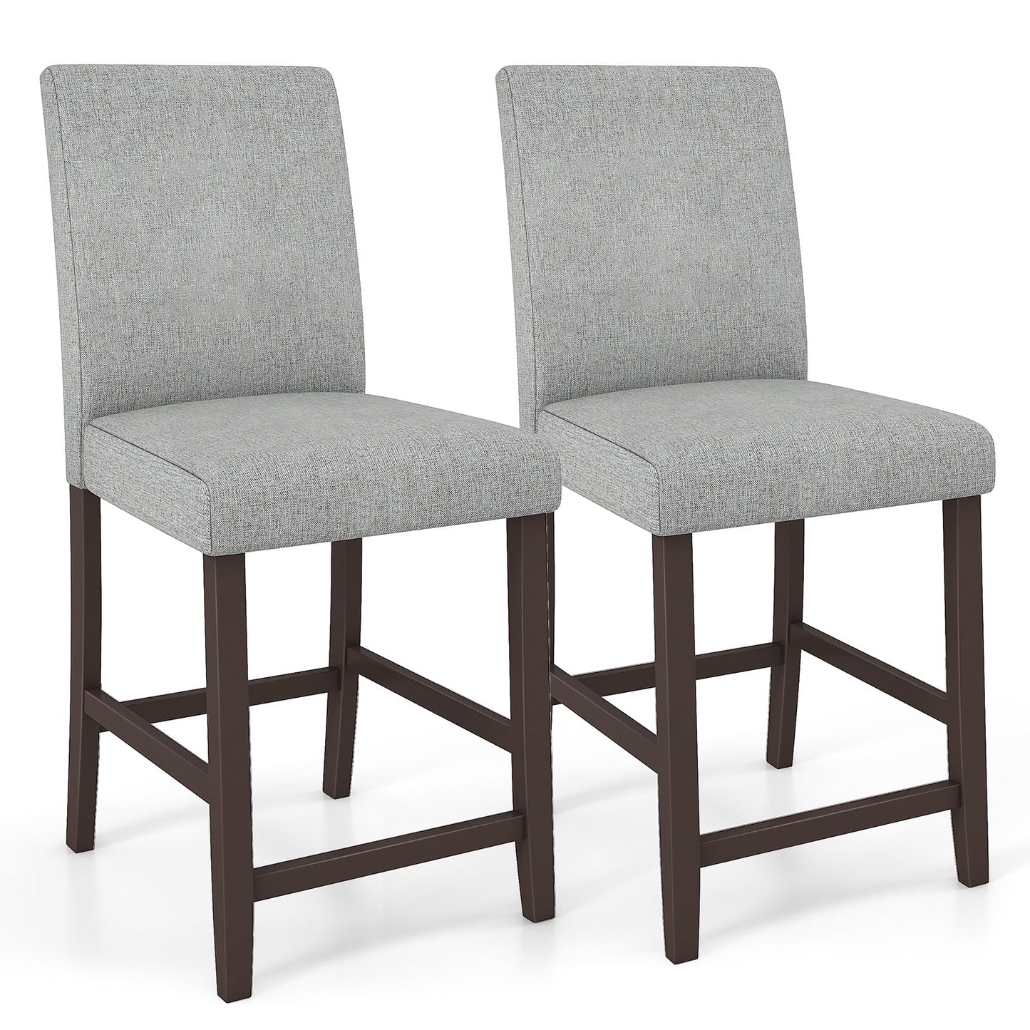 Set of 2 Counter Height Bar Stools with Rubber Wood Legs and Ergonomic Back