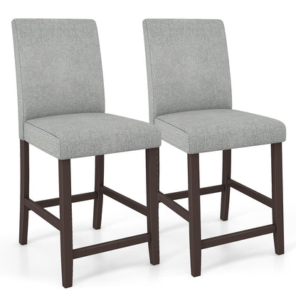 Set of 2 Counter Height Bar Stools with Rubber Wood Legs and Ergonomic Back