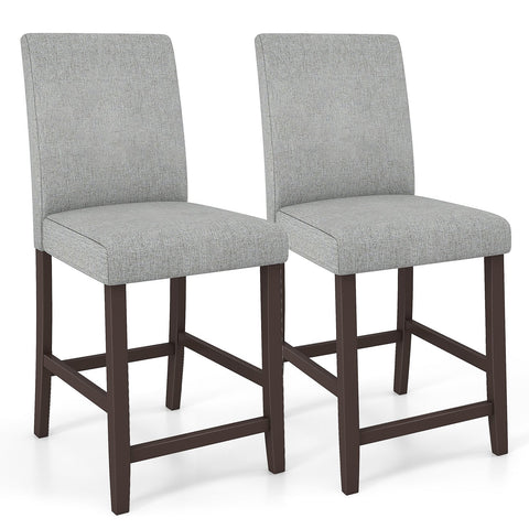 Set of 2 Counter Height Bar Stools with Rubber Wood Legs and Ergonomic Back