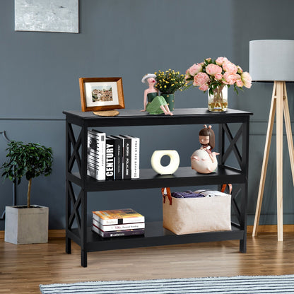 Industrial 3-Tier Console Table with Storage Shelf-Black