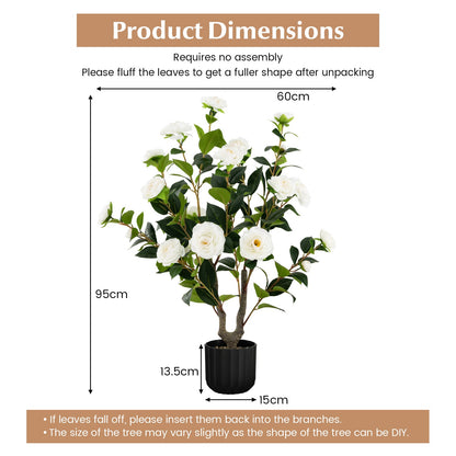 1/2 Pieces 95cm Artificial Camellia Tree with Flowers and Rain-Flower Pebbles-White-1 Piece