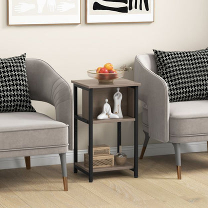 3-Tier Nightstand with Storage Shelf for Small Spaces-Grey
