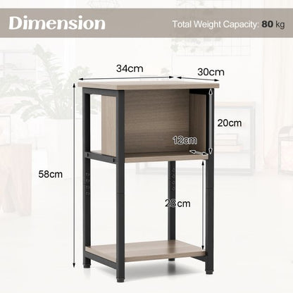 3-Tier Nightstand with Storage Shelf for Small Spaces-Grey