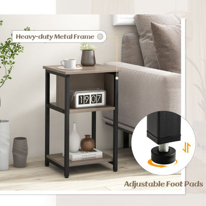 3-Tier Nightstand with Storage Shelf for Small Spaces-Grey