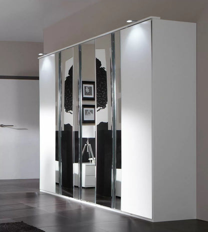 Sliding Wardrobe ADDIS 5 Door Mirrored Wardrobe White 225cm