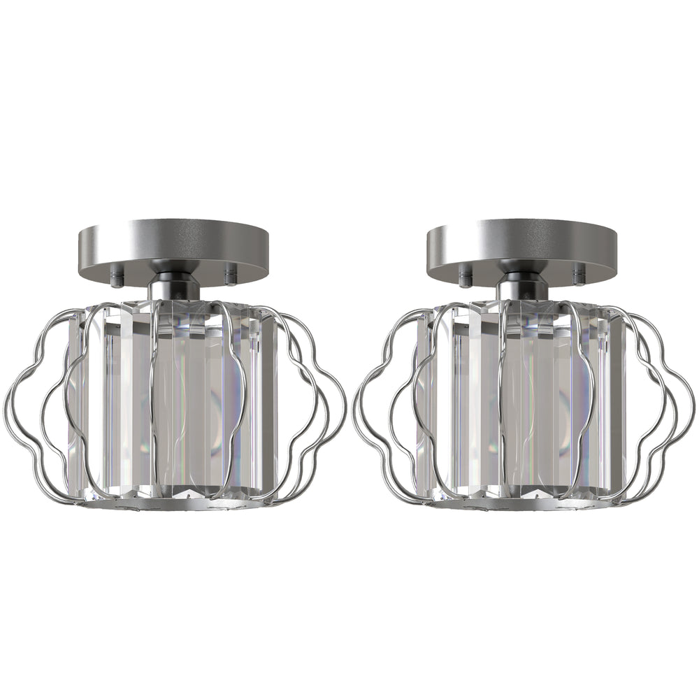 HOMCOM Crystal Ceiling Light Fixtures, Modern Semi-Flush Ceiling Lighting with Crystal Strips, 2 Pack, Silver Tone