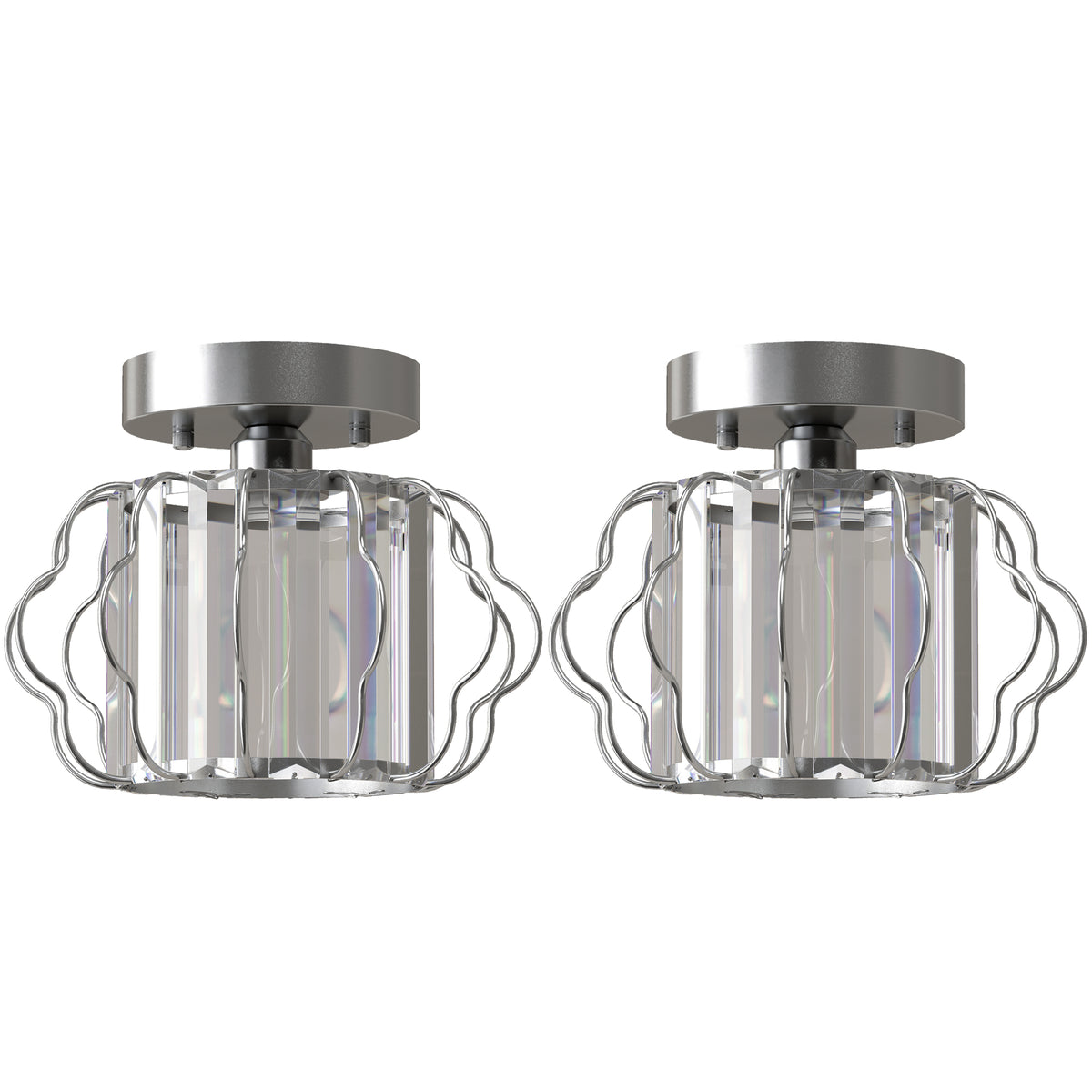 HOMCOM Crystal Ceiling Light Fixtures, Modern Semi-Flush Ceiling Lighting with Crystal Strips, 2 Pack, Silver Tone