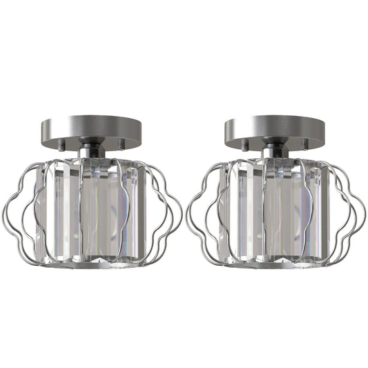 HOMCOM Crystal Ceiling Light Fixtures, Modern Semi-Flush Ceiling Lighting with Crystal Strips, 2 Pack, Silver Tone