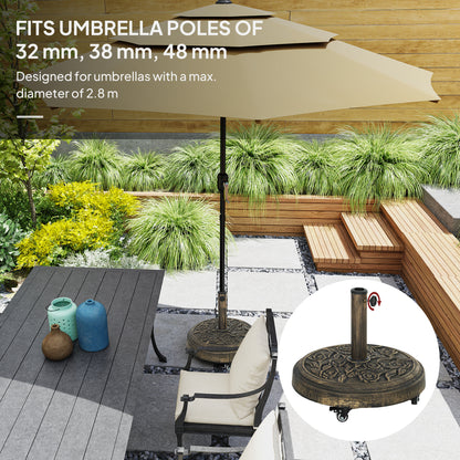 Outsunny Parasol Base, Umbrella Base with Wheels Cast Iron Effect, for Umbrella, Canopy, Weather Resistant, Bronze Tone