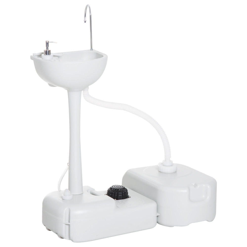 Outsunny Portable Camping Sink with Running Water and Wastewater Tank, Hand Wash Basin with Rolling Wheels, Foot Pump, Soap Dispenser for Outdoor Events, Gatherings, Picnic