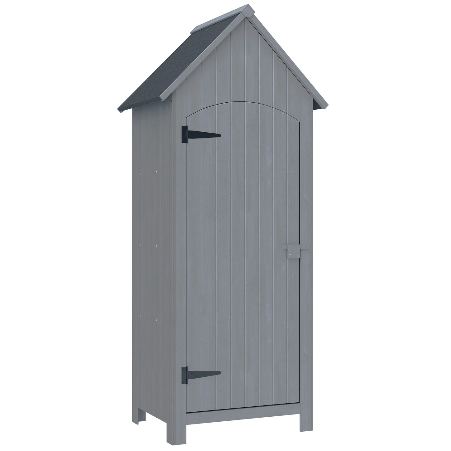 Outsunny Wooden Garden Storage Shed with 3 Shelves, Outdoor Tool Storage Cabinet with Tilt Roof and Lockable Door, 77.5 x 54.2 x 179.5 cm, Grey
