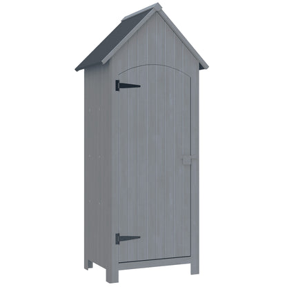 Outsunny Wooden Garden Storage Shed with 3 Shelves, Outdoor Tool Storage Cabinet with Tilt Roof and Lockable Door, 77.5 x 54.2 x 179.5 cm, Grey