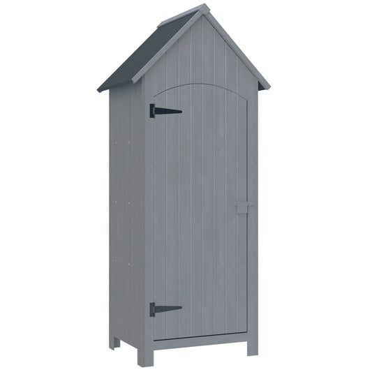 Outsunny Wooden Garden Storage Shed with 3 Shelves, Outdoor Tool Storage Cabinet with Tilt Roof and Lockable Door, 77.5 x 54.2 x 179.5 cm, Grey
