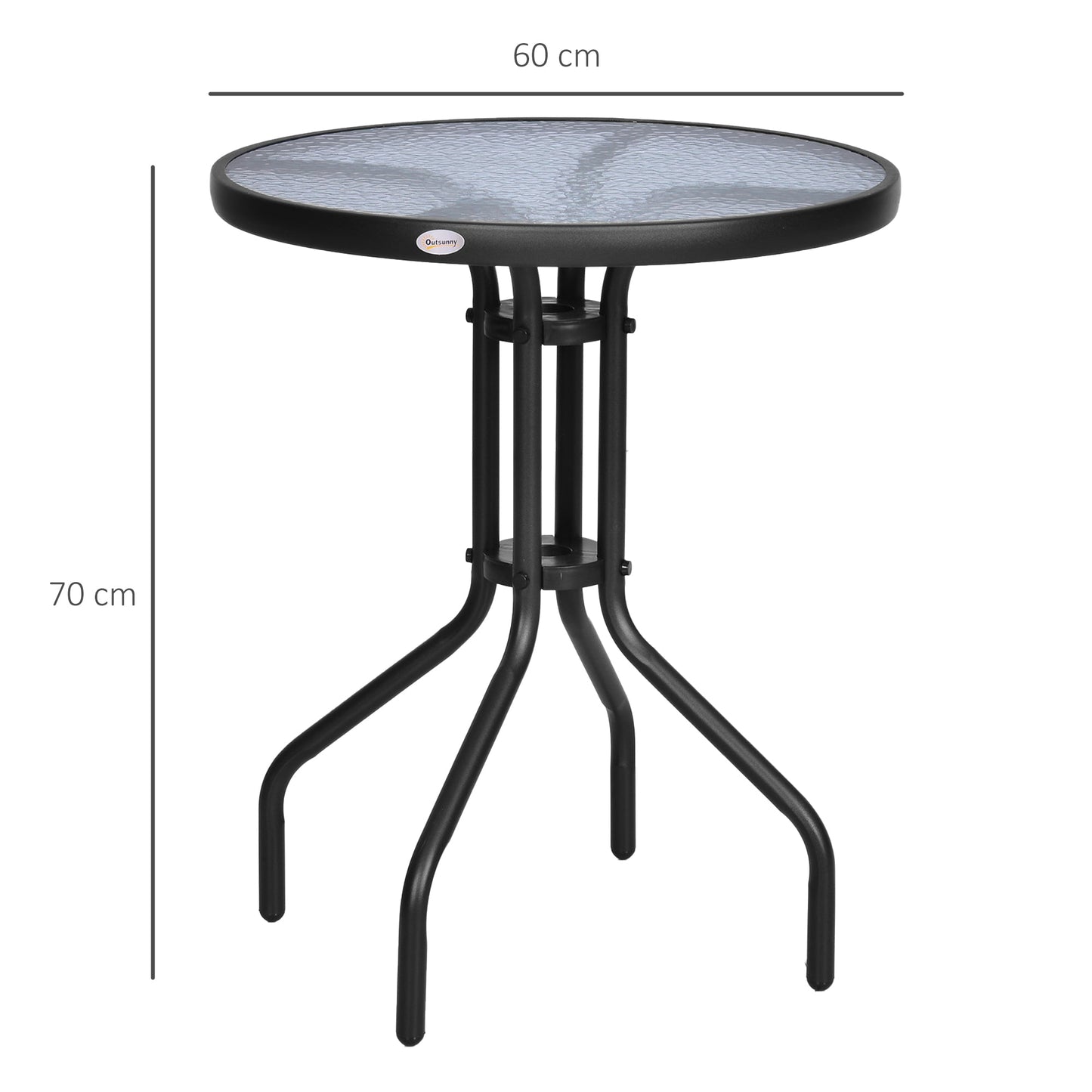 Outsunny Bistro Coffee Table Outdoor Tempered Glass Top Table Garden Round Dining Table - 60cm Diameter