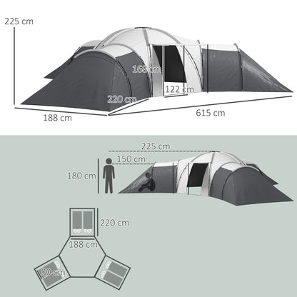 Outsunny 6-9 Man Tent with Bedrooms and Living Room, Accessories Included, Dark Grey