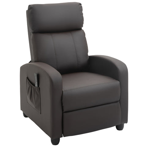 HOMCOM Recliner Armchair, Massage Faux Leather Push Back Reclining Chair with Adjustable Leg Rest, Side Pocket, for Home Living Room Theatre, Brown