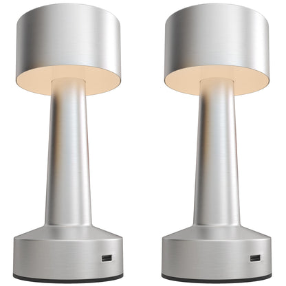 2 Pack Cordless Table Lamp, Touch LED Desk Lamp with Rechargeable Battery, 3 Colour, for Bedroom Living Room, Silver