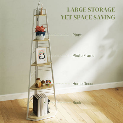 HOMCOM Five-Tier Corner Shelf - White/Wood-Effect