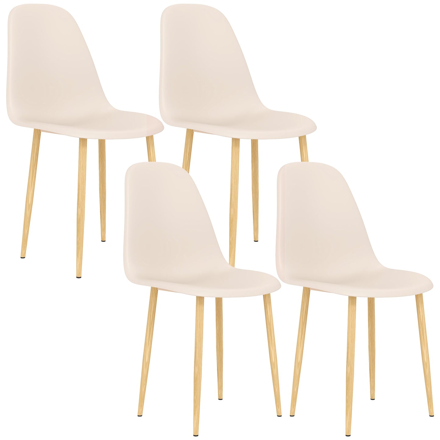 HOMCOM Modern Dining Chairs Set of 4, Kitchen Chairs with Backrest and Steel Legs for Dining Room, Living Room, Khaki