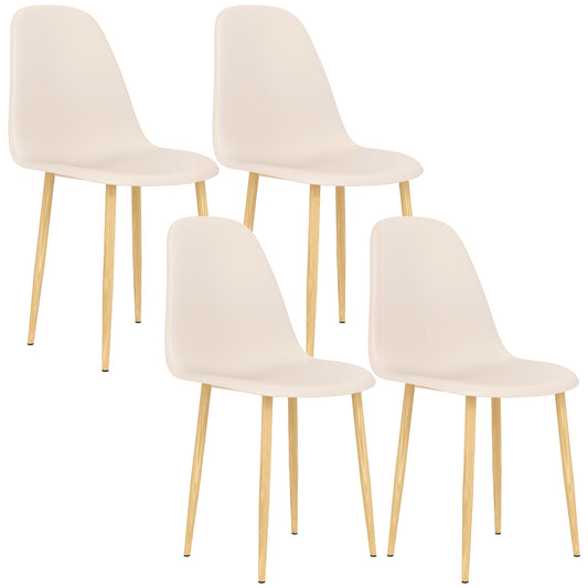 HOMCOM Modern Dining Chairs Set of 4, Kitchen Chairs with Backrest and Steel Legs for Dining Room, Living Room, Khaki
