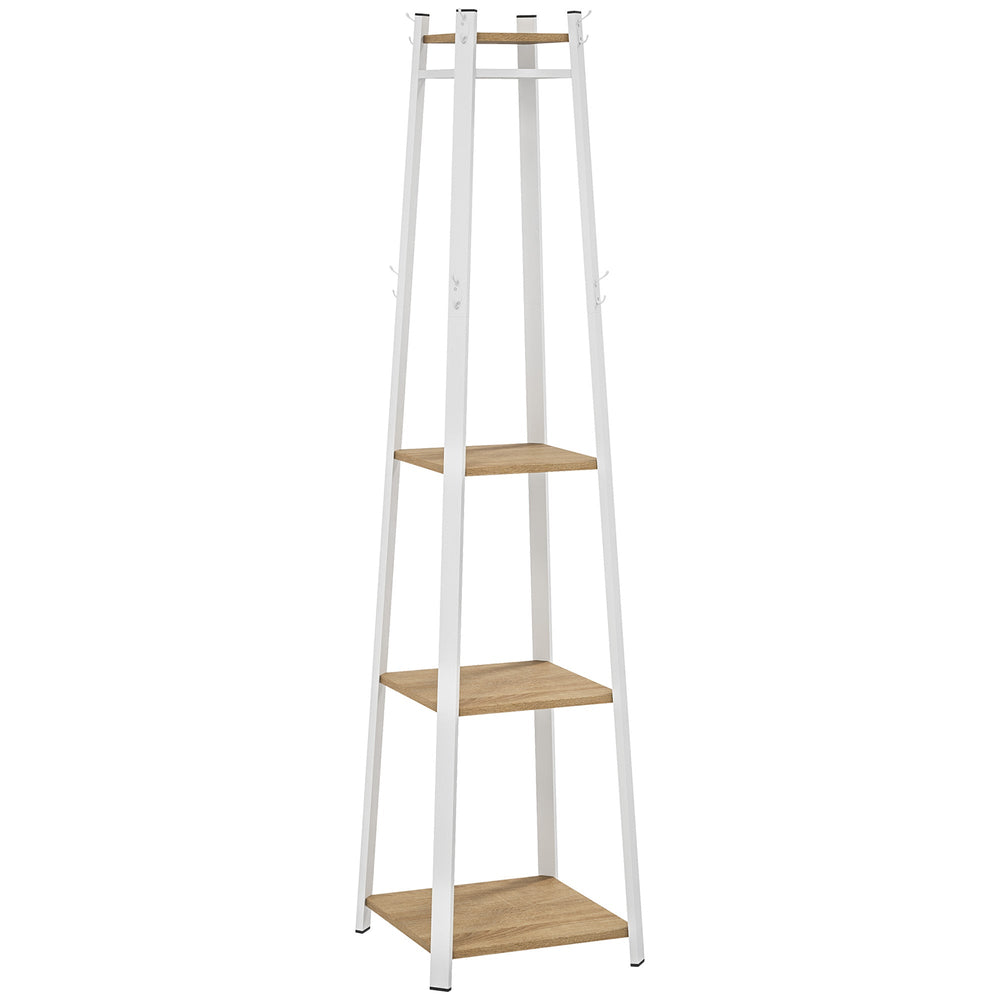 HOMCOM Compact Freestanding Coat Rack - White/Oak