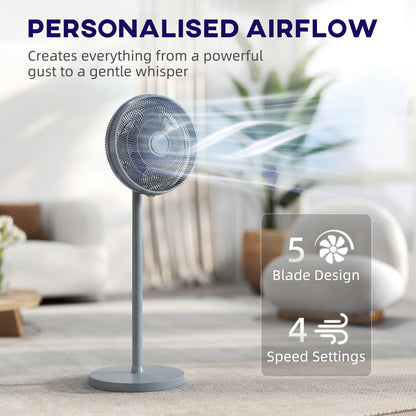 HOMCOM 40 cm Standing Fan, Cooling Floor Fan with 80° Oscillating, Adjustable Tilt and Height, 4 Speed, Remote Control, Grey