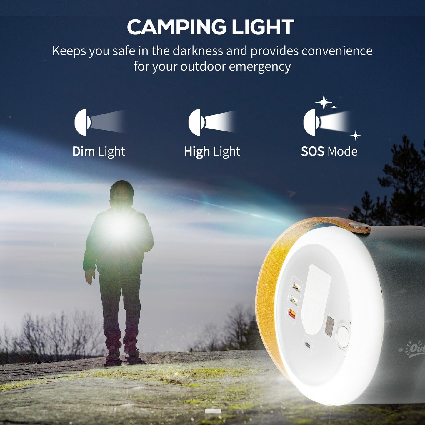 Outsunny Portable Power Station 153.6Wh/48000mAh Camping Power Pack with LED Flashlight and DC Outlet for Outdoor Travel RV / Van Emergency