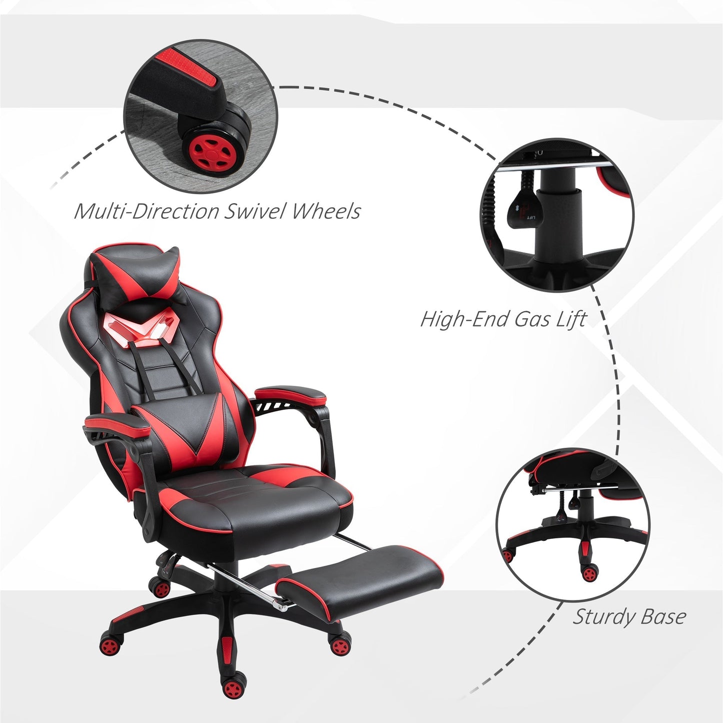 Vinsetto Ergonomic Racing Gaming Chair Office Desk Chair Adjustable Height Recliner with Retractable Footrest Home Office, Red