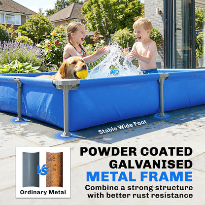 Outsunny Metal Frame Swimming Pool, Rectangular Above Ground Frame Pool with Repair Patch, 229 x 160 x 43 cm, Blue