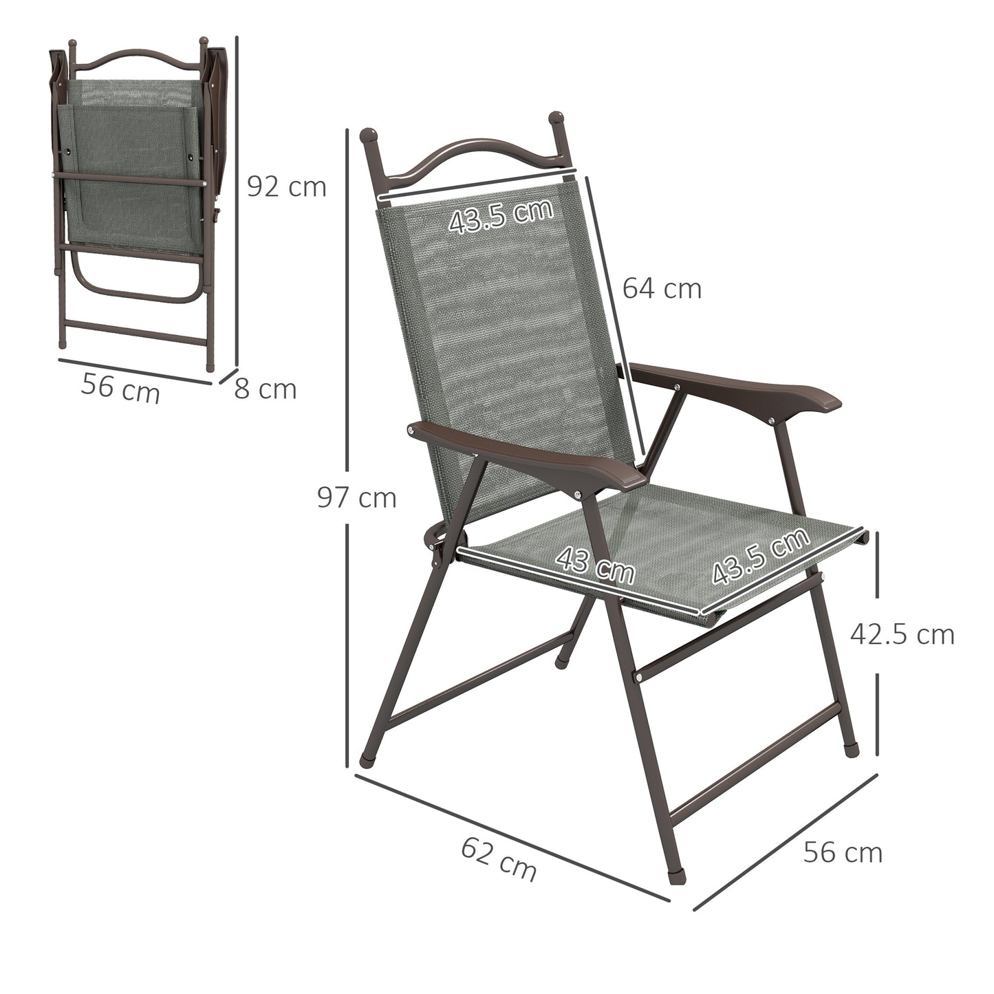 Outsunny Set of Two Folding Garden Chairs, with Fabric Mesh Seats - Dark Grey