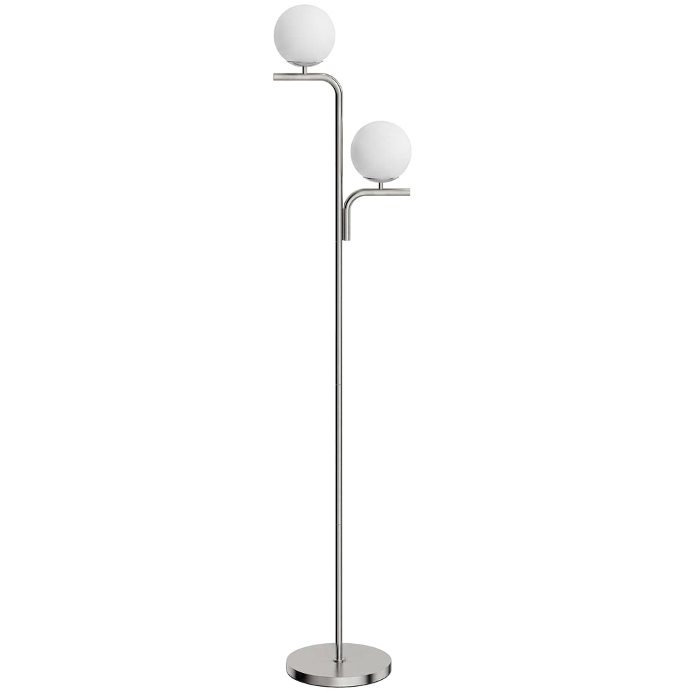 HOMCOM LED Floor Lamp, Modern Standing Lamp with 3 Colour Temperatures, Globe Glass Shades and Foot Switch, Silver Tone